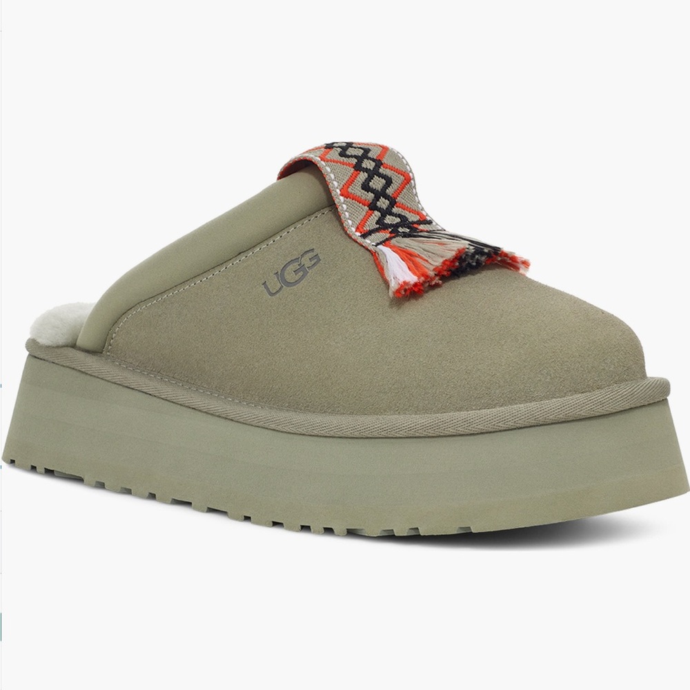 UGG Women's Khaki Platform Mules with Patterned Strap